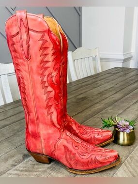 Dan Post Women's Hallie Red Leather Western Cowboy Boots - Tall 16" Shaft Sz 10